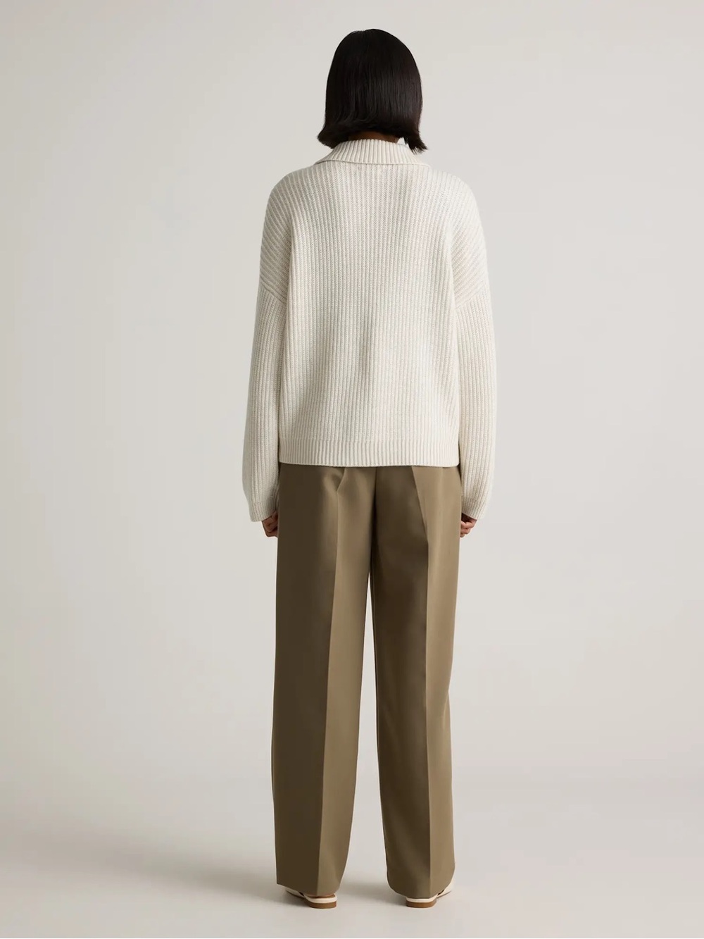 Quince Australian Merino Wool Women's Collared Cable Cardigan Heather Bone Cream - Picture 3 of 13